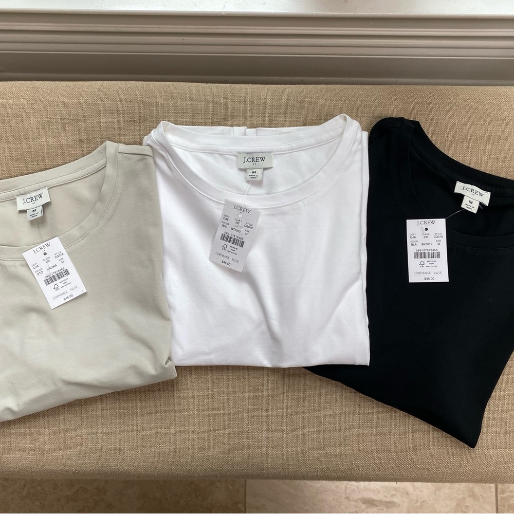 J. Crew Three-Pack Crewneck Crop Tops in White, Black & Light Gray